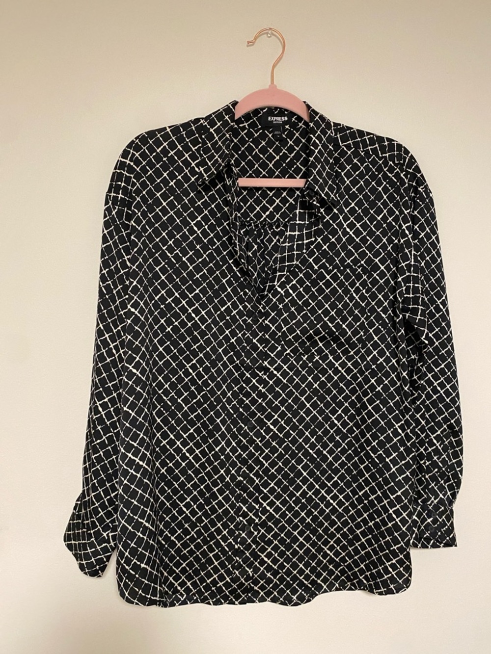 Express Black & White Lattice Button-Down Shirt